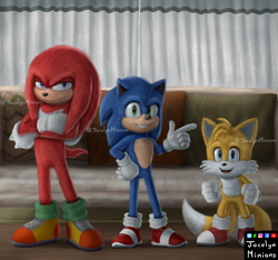 Size: 2239x2100 | Tagged: safe, artist:jocelynminions, knuckles the echidna (sonic), miles "tails" prower (sonic), sonic the hedgehog (sonic), canine, echidna, fox, hedgehog, mammal, monotreme, red fox, anthro, sega, sonic the hedgehog (series), sonic the hedgehog movie, 2022, male, males only, team sonic (sonic), trio, trio male