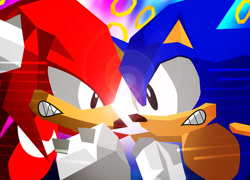 Size: 1024x738 | Tagged: safe, artist:xeternalflamebryx, knuckles the echidna (sonic), sonic the hedgehog (sonic), echidna, hedgehog, mammal, monotreme, anthro, sega, sonic the fighters, sonic the hedgehog (series), sonic the hedgehog movie, 2022, duo, duo male, male, males only, ring (sonic)