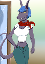 Size: 2480x3508 | Tagged: safe, artist:exe-1, beerus (dragon ball), bulma (dragon ball), cat, feline, mammal, sphynx cat, anthro, dragon ball (series), 2022, belly button, clothes, crop top, cropped shirt, female, fusion, midriff, topwear