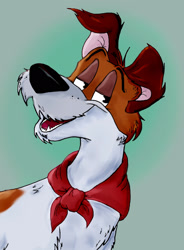 Size: 1314x1788 | Tagged: safe, artist:aisudi, dodger (oliver & company), canine, dog, jack russell terrier, mammal, terrier, feral, disney, oliver & company, 2017, 2d, bandanna, clothes, looking at you, male, solo, solo male