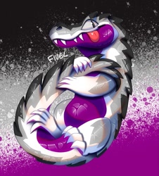 Size: 801x888 | Tagged: safe, artist:fivel, alligator, crocodilian, reptile, feral, 2022, ambiguous gender, pride, sharp teeth, solo, solo ambiguous, tail, teeth, tongue, tongue out