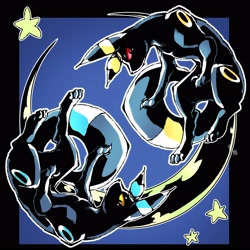 Size: 3500x3500 | Tagged: safe, artist:ohayou milk, eeveelution, fictional species, mammal, shiny pokémon, umbreon, feral, nintendo, pokémon, 2022, 2d, ambiguous gender, ambiguous only, duo, duo ambiguous, stars