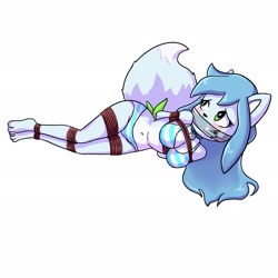 Size: 2048x2048 | Tagged: artist needed, source needed, suggestive, alternate version, oc, canine, fox, mammal, anthro, bondage, damsel in distress, female, fur, green eyes, hair, kidnapped, kidnapping, simple background, solo, solo female, tied up, white background