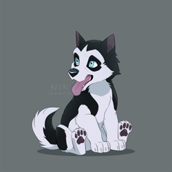 Size: 800x800 | Tagged: safe, artist:azzai, steele (balto), alaskan malamute, canine, dog, mammal, feral, balto (series), 2d, male, paw pads, paws, puppy, sitting, solo, solo male, tongue, tongue out, young, younger