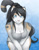 Size: 2550x3300 | Tagged: safe, artist:thecatnamedfish, nameless oc, oc, calico, cat, feline, mammal, anthro, 2014, blue eyes, bottomwear, breasts, cleavage, clothes, ears, female, fur, hair, long hair, looking at you, shirt, shorts, solo, solo female, spotted fur, tail, topwear
