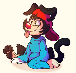 Size: 1247x1207 | Tagged: safe, artist:plaguedogs123, wakko warner (animaniacs), animaniac (species), fictional species, anthro, animaniacs, warner brothers, 2d, blep, male, paw pads, paws, solo, solo male, tongue, tongue out