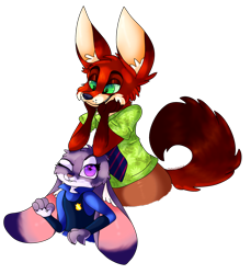 Size: 2346x2557 | Tagged: safe, artist:plaguedogs123, judy hopps (zootopia), nick wilde (zootopia), canine, fox, lagomorph, mammal, rabbit, red fox, anthro, disney, zootopia, 2d, duo, female, male, simple background, transparent background