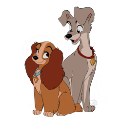 Size: 4048x4048 | Tagged: safe, artist:julianneedsanap, lady (lady and the tramp), tramp (lady and the tramp), canine, cocker spaniel, dog, mammal, spaniel, feral, disney, lady and the tramp, 2d, absurd resolution, duo, female, looking at each other, male, schnauzer, simple background, smiling, transparent background