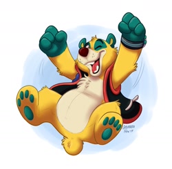 Size: 1417x1387 | Tagged: safe, artist:orlandofox, oso (special agent oso), bear, mammal, panda, semi-anthro, disney, 2d, arm fluff, cheek fluff, chest fluff, fluff, head fluff, leg fluff, looking at you, male, one eye closed, paw pads, paws, smiling, smiling at you, solo, solo male, special agent oso, tail, tail fluff, winking
