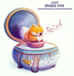 Size: 700x722 | Tagged: safe, artist:cryptid-creations, canine, fox, mammal, red fox, feral, 2d, ambiguous gender, eyes closed, music box, musical note, pun, simple background, singing, solo, solo ambiguous, visual pun, white background
