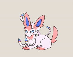 Size: 600x464 | Tagged: safe, artist:park horang, eeveelution, fictional species, mammal, sylveon, feral, nintendo, pokémon, 2021, 2d, 2d animation, ambiguous gender, animated, blushing, cheese, gif, gray background, pixiv, simple background, solo, solo ambiguous