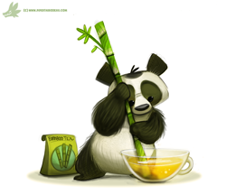 Size: 738x637 | Tagged: safe, artist:cryptid-creations, bear, mammal, panda, semi-anthro, 2d, ambiguous gender, bamboo, drink, simple background, solo, solo ambiguous, tea, teacup, white background