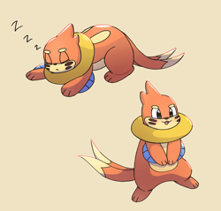 Size: 1466x1400 | Tagged: safe, artist:park horang, buizel, fictional species, mammal, feral, nintendo, pokémon, 2021, 2d, ambiguous gender, blushing, eyes closed, open mouth, open smile, pixiv, sleeping, smiling, solo, solo ambiguous