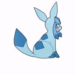Size: 600x600 | Tagged: safe, artist:park horang, eeveelution, fictional species, glaceon, mammal, feral, nintendo, pokémon, 2021, 2d, 2d animation, ambiguous gender, animated, behaving like a cat, blushing, frame by frame, gif, pixiv, simple background, solo, solo ambiguous, squigglevision, tail, tail wag, white background