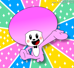 Size: 4393x4073 | Tagged: safe, artist:luigistar445, tibby (rhythm heaven), bear, mammal, anthro, nintendo, rhythm heaven, absurd resolution, afro, bow, bow tie, clothes, cub, hair, kicking, male, open mouth, raised hand, solo, solo male, stars, tongue, young