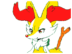 Size: 320x240 | Tagged: safe, artist:mon311, braixen, fictional species, anthro, flipnote studio, nintendo, pokémon, 2d, 2d animation, ambiguous gender, animated, fire, frame by frame, gif, simple background, solo, solo ambiguous, starter pokémon, stick, white background
