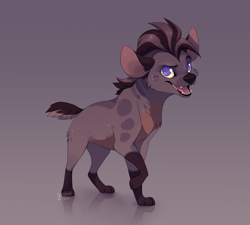 Size: 2000x1800 | Tagged: safe, artist:reysi, jasiri (the lion guard), hyena, mammal, feral, disney, the lion guard, the lion king, 2d, ears, female, fur, gray background, gray body, gray fur, hair, looking at you, mane, open mouth, paws, purple eyes, simple background, solo, solo female, tail