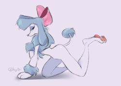 Size: 1280x912 | Tagged: safe, artist:hyilpi, georgette (oliver & company), canine, dog, mammal, poodle, feral, disney, oliver & company, 2d, female, looking at you, paw pads, paws, simple background, solo, solo female, white background