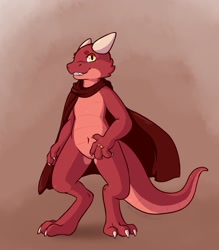Size: 1501x1711 | Tagged: safe, artist:thiccazthieves, fictional species, kobold, reptile, anthro, cloak, featureless crotch, horns, male, solo, solo male, tail