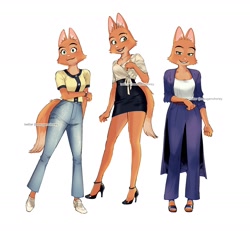 Size: 1866x1722 | Tagged: safe, artist:nosugarnohoney, diane foxington (the bad guys), canine, fox, mammal, anthro, dreamworks animation, the bad guys, 2022, bedroom eyes, clothes, female, high heel sandals, high heels, looking at you, open mouth, open smile, shoes, smiling, smiling at you, solo, solo female, vixen
