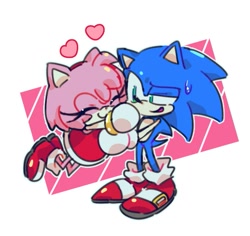 Size: 615x580 | Tagged: safe, artist:ls_zn2, amy rose (sonic), sonic the hedgehog (sonic), hedgehog, mammal, anthro, sega, sonic the hedgehog (series), duo, female, male