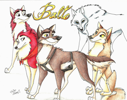 Size: 2763x2170 | Tagged: safe, artist:stray-sketches, aleu (balto), aniu (balto), balto (balto), jenna (balto), kodiak (balto), canine, dog, husky, hybrid, mammal, wolf, wolfdog, feral, balto (series), 2011, 2d, daughter, father, father and child, father and daughter, father and son, female, group, husband, husband and wife, male, mother, mother and child, mother and daughter, mother and son, simple background, son, traditional art, white background, wife