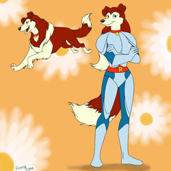 Size: 1418x1418 | Tagged: safe, artist:fuzzycoma, colleen (road rovers), canine, collie, dog, mammal, rough collie, anthro, feral, road rovers, warner brothers, 2012, female, paw pads, paws, solo, solo female