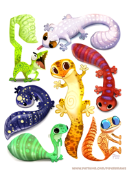 Size: 650x866 | Tagged: safe, artist:cryptid-creations, gecko, leopard gecko, lizard, reptile, feral, 2019, 2d, ambiguous gender, ambiguous only, group, simple background, white background