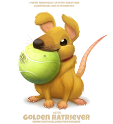Size: 650x713 | Tagged: safe, artist:cryptid-creations, canine, dog, golden retriever, hybrid, mammal, rat, rodent, feral, 2020, 2d, ambiguous gender, ball, front view, murine, pun, simple background, smiling, solo, solo ambiguous, tennis ball, three-quarter view, visual pun, white background