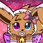 Size: 150x150 | Tagged: safe, artist:veemonsito, oc, oc only, eevee, eeveelution, fictional species, mammal, feral, nintendo, pokémon, 1:1, 2022, 2d, 2d animation, abstract background, animated, avatar, female, front view, gif, low res, pacifier, paw pads, paws, solo, solo female