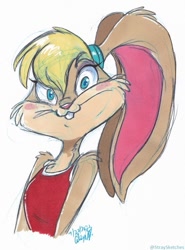 Size: 673x910 | Tagged: safe, artist:stray-sketches, lola bunny (looney tunes), lagomorph, mammal, rabbit, anthro, looney tunes, warner brothers, 2021, 2d, female, looking at you, solo, solo female, traditional art
