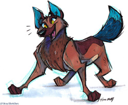 Size: 800x656 | Tagged: safe, artist:stray-sketches, canine, mammal, wolf, feral, cartoon saloon, wolfwalkers, 2021, 2d, female, front view, open mouth, open smile, simple background, smiling, solo, solo female, three-quarter view, traditional art, white background