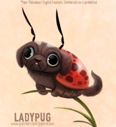 Size: 670x736 | Tagged: safe, artist:cryptid-creations, arthropod, canine, dog, hybrid, ladybug, mammal, pug, feral, 2020, 2d, ambiguous gender, pun, solo, solo ambiguous, visual pun