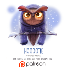 Size: 800x861 | Tagged: safe, artist:cryptid-creations, bird, bird of prey, owl, feral, 2016, 2d, ambiguous gender, clothes, front view, hoodie, looking at you, patreon, pun, solo, solo ambiguous, topwear, visual pun