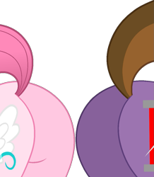 Size: 903x1037 | Tagged: suggestive, artist:muhammad yunus, oc, oc only, oc:annisa trihapsari, oc:princess kincade, alicorn, earth pony, equine, fictional species, mammal, pony, feral, friendship is magic, hasbro, my little pony, 2022, annibutt, brown tail, butt, butt only, duo, duo female, female, female/female, females only, kincadebutt, mare, medibang paint, pictures of butts, pink body, pink tail, purple body, sexy, simple background, tail, transparent background