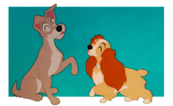 Size: 1280x785 | Tagged: dead source, safe, artist:detectiverj, lady (lady and the tramp), tramp (lady and the tramp), canine, cocker spaniel, dog, mammal, spaniel, feral, disney, lady and the tramp, 2017, 2d, duo, eyes closed, female, howling, male, schnauzer