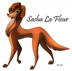 Size: 1946x1901 | Tagged: safe, artist:inked-alpha, sasha (all dogs go to heaven), canine, dog, irish setter, mammal, feral, all dogs go to heaven, sullivan bluth studios, 2010, 2d, deviantart watermark, female, looking at you, simple background, solo, solo female, watermark, white background