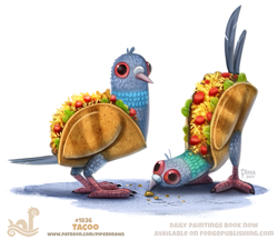 Size: 845x730 | Tagged: safe, artist:cryptid-creations, bird, fictional species, food creature, pigeon, feral, 2017, 2d, ambiguous gender, ambiguous only, duo, duo ambiguous, pun, simple background, taco, visual pun, white background