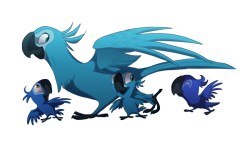 Size: 1200x700 | Tagged: safe, artist:shakshakalut, jewel (rio), bird, macaw, parrot, spix's macaw, blue sky studios, rio, 2011, 2d, ambiguous gender, chick, female, group, simple background, transparent background, young