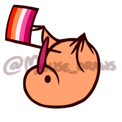 Size: 300x300 | Tagged: safe, artist:somanymice, bird, kiwi, feral, 1:1, 2021, ambiguous gender, brown body, brown fur, cute, fur, lesbian pride flag, low res, lying down, open mouth, pride, pride flag, simple background, solo, solo ambiguous, upside down, white background