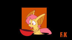 Size: 960x540 | Tagged: safe, artist:fluttershythekind, flutterbat (mlp), fluttershy (mlp), bat pony, equine, fictional species, mammal, pony, feral, friendship is magic, hasbro, my little pony, 2014, 2d, 2d animation, animated, cute, eating, female, food, frame by frame, fruit, gif, solo, solo female, species swap