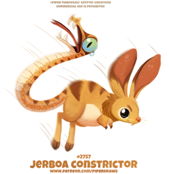 Size: 700x720 | Tagged: safe, artist:cryptid-creations, boa constrictor, hybrid, jerboa, mammal, reptile, rodent, snake, feral, 2020, 2d, ambiguous gender, pun, simple background, solo, solo ambiguous, visual pun, white background