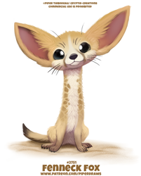 Size: 600x747 | Tagged: safe, artist:cryptid-creations, canine, fennec fox, fox, mammal, feral, 2020, 2d, ambiguous gender, front view, long neck, pun, simple background, solo, solo ambiguous, visual pun, white background
