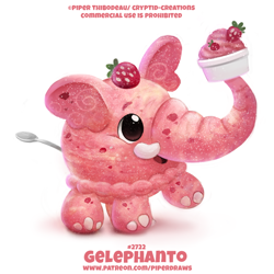 Size: 600x600 | Tagged: safe, artist:cryptid-creations, elephant, fictional species, food creature, mammal, feral, 2020, 2d, ambiguous gender, berry, food, fruit, gelato, ice cream, pun, simple background, solo, solo ambiguous, strawberry, visual pun, white background