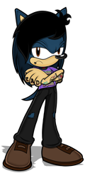 Size: 1080x2257 | Tagged: source needed, safe, artist:toyminator900, sonic the hedgehog (sonic), hedgehog, mammal, anthro, bring me the horizon, oliver sykes, sega, sonic the hedgehog (series), anthrofied, black hair, blue body, blue fur, blue tail, clothes, commission, crossed arms, frowning, fur, furrified, hair, jeans, lidded eyes, lip piercing, male, pants, piercing, quills, ripped jeans, ripped pants, shirt, shoes, simple background, solo, solo male, sonicified, t-shirt, tail, tattoo, topwear, torn clothes, transparent background