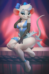 Size: 633x950 | Tagged: safe, artist:miles-df, miss kitty (the great mouse detective), mammal, mouse, rodent, anthro, disney, the great mouse detective, 2022, bow, breasts, female, hair bow, solo, solo female