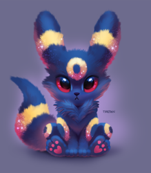 Size: 1050x1200 | Tagged: safe, artist:tsaoshin, eeveelution, fictional species, mammal, umbreon, feral, nintendo, pokémon, 2022, 2d, ambiguous gender, cute, front view, gradient background, looking at you, paw pads, paws, solo, solo ambiguous
