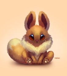 Size: 1050x1200 | Tagged: safe, artist:tsaoshin, eevee, eeveelution, fictional species, mammal, feral, nintendo, pokémon, 2022, 2d, ambiguous gender, cute, front view, gradient background, looking at you, paw pads, paws, solo, solo ambiguous