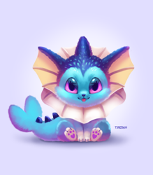 Size: 1050x1200 | Tagged: safe, artist:tsaoshin, eeveelution, fictional species, mammal, vaporeon, feral, nintendo, pokémon, 2022, 2d, ambiguous gender, cute, front view, gradient background, looking at you, paw pads, paws, solo, solo ambiguous