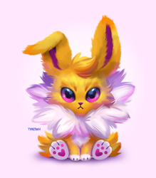 Size: 1050x1200 | Tagged: safe, artist:tsaoshin, eeveelution, fictional species, jolteon, mammal, feral, nintendo, pokémon, 2022, 2d, ambiguous gender, cute, front view, gradient background, looking at you, paw pads, paws, solo, solo ambiguous